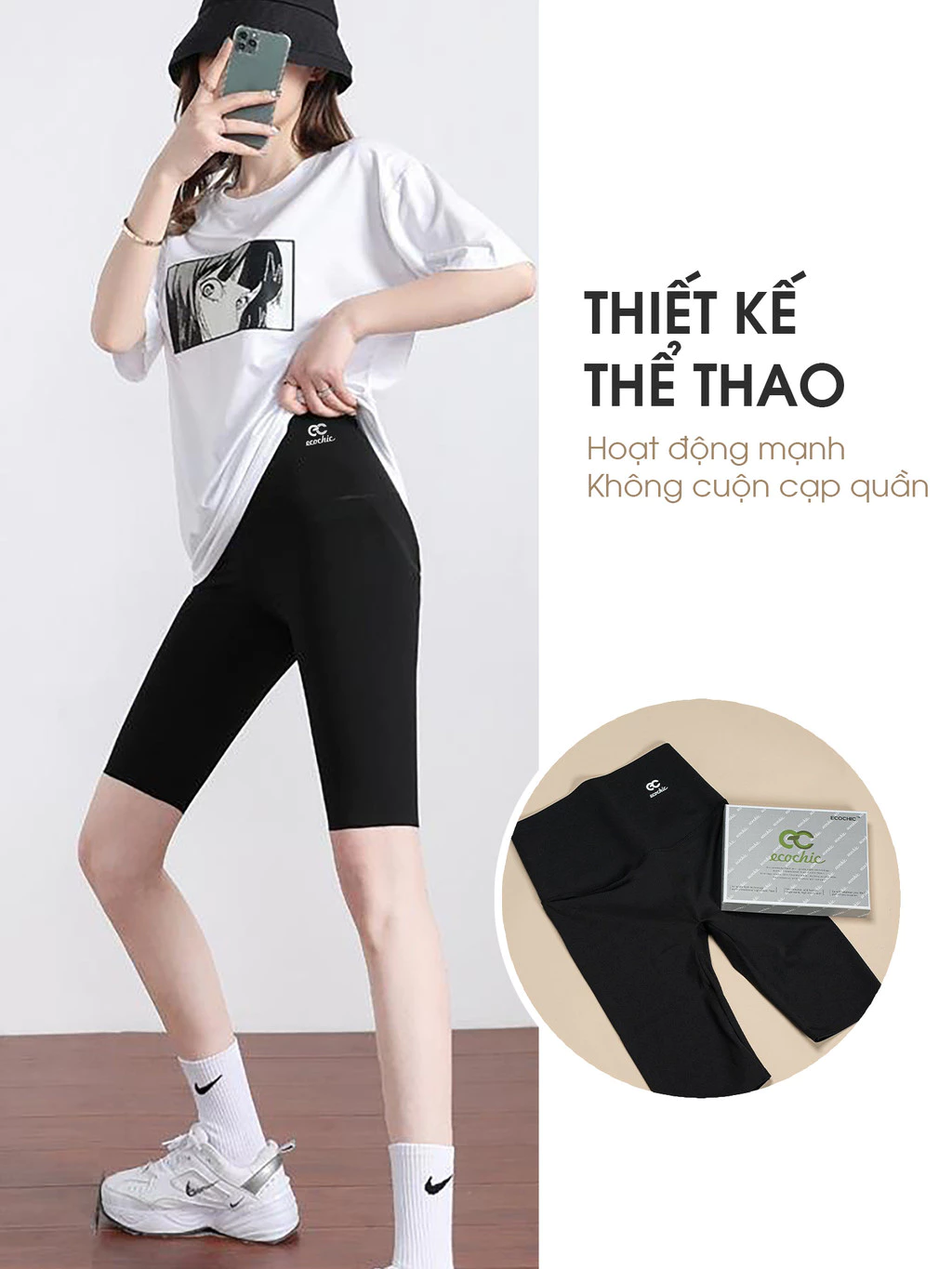 Quần legging dài ECOCHIC nữ cạp cao chất liệu su đúc định hình nâng mông dáng ôm co dãn A689