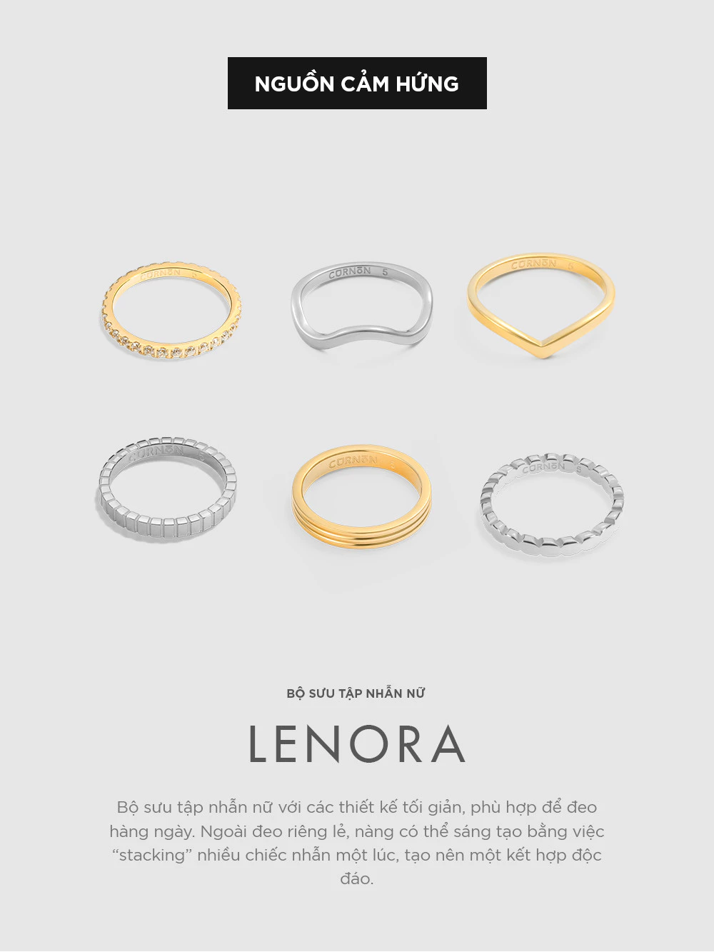 Bộ Sưu Tập Nhẫn Nữ Thời Trang Curnon Lenora Collection - Nhẫn Nữ Thép không gỉ