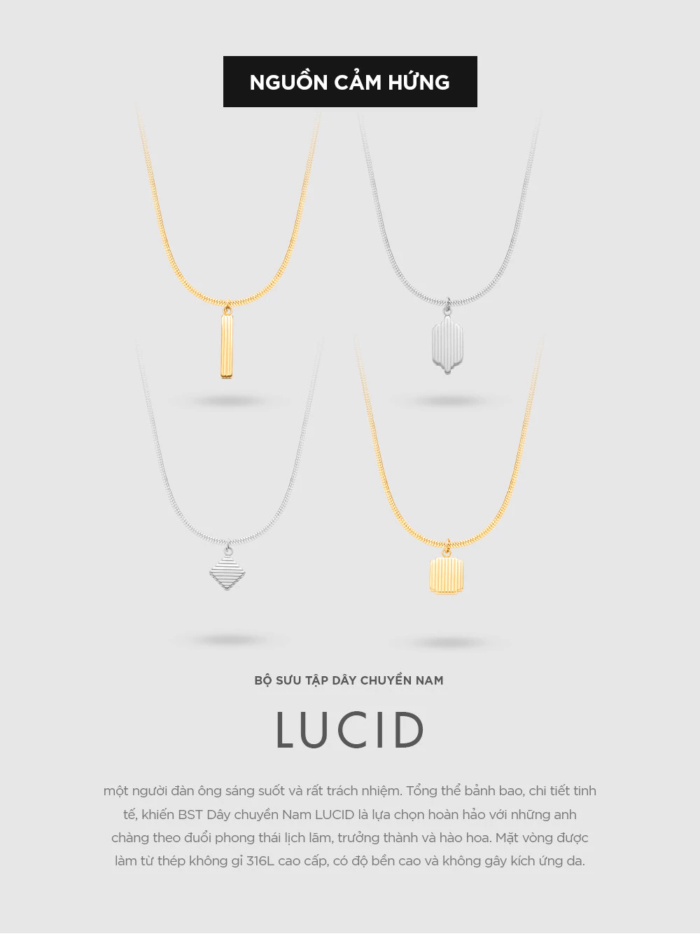Vòng cổ nam Curnon Luther "LUCID" Collection  - Trang Sức Phong Cách, Tinh Tế - Chất Liệu Thép Không Gỉ