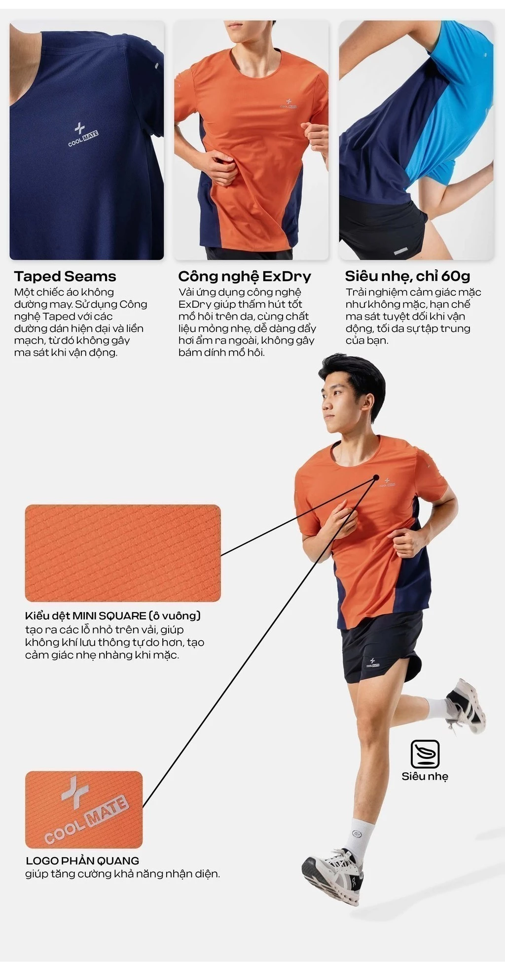 [MUA 2 GIẢM 5%][SALE TẾTOUTLET  KHÔNG ĐỔI TRẢ]Áo thun thể thao chạy bộ không đường may CoolFast V1 siêu nhẹ Coolmate