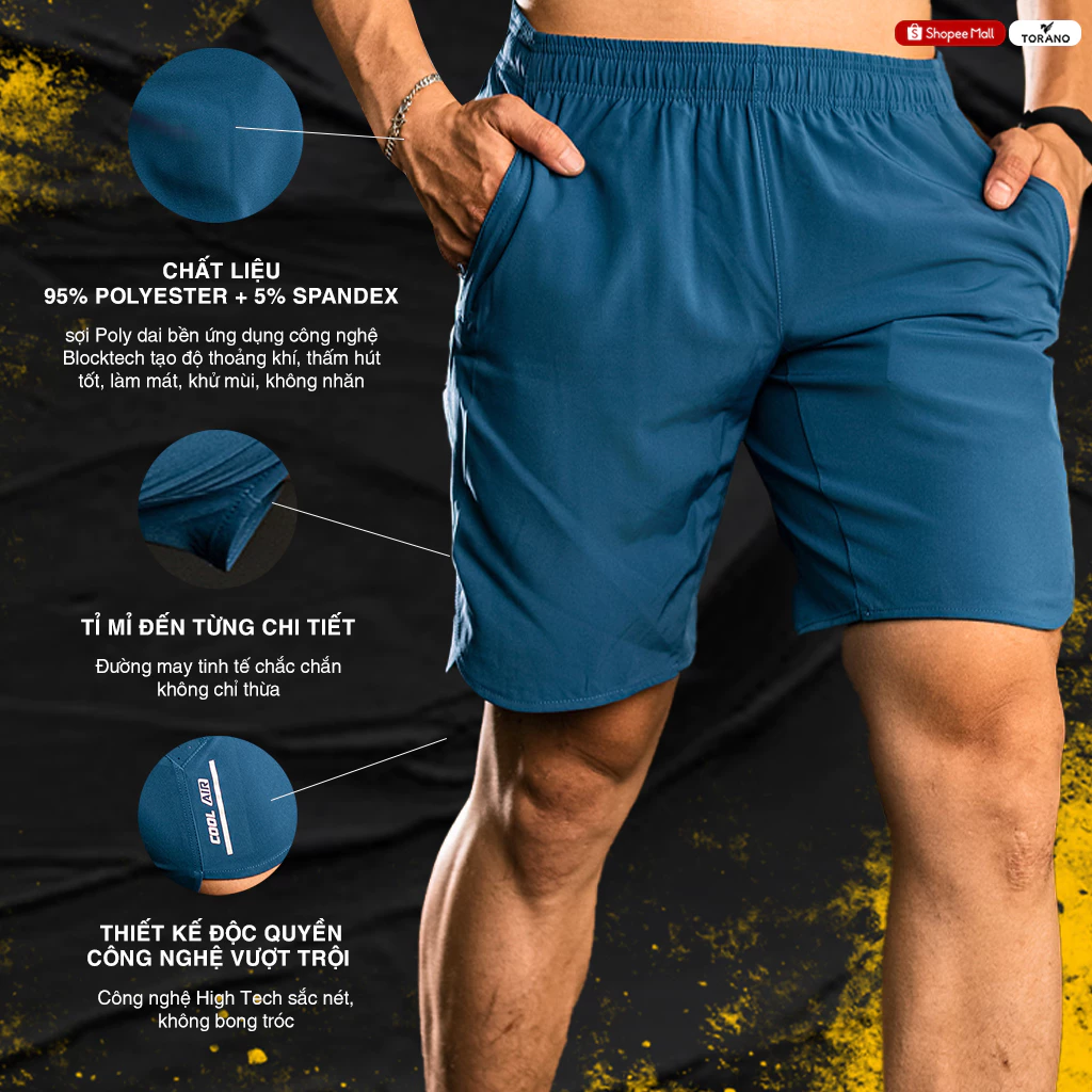 Quần short nam COOL AIR SHORTS TORANO thể thao vải gió, siêu nhẹ, thoải mái BW600