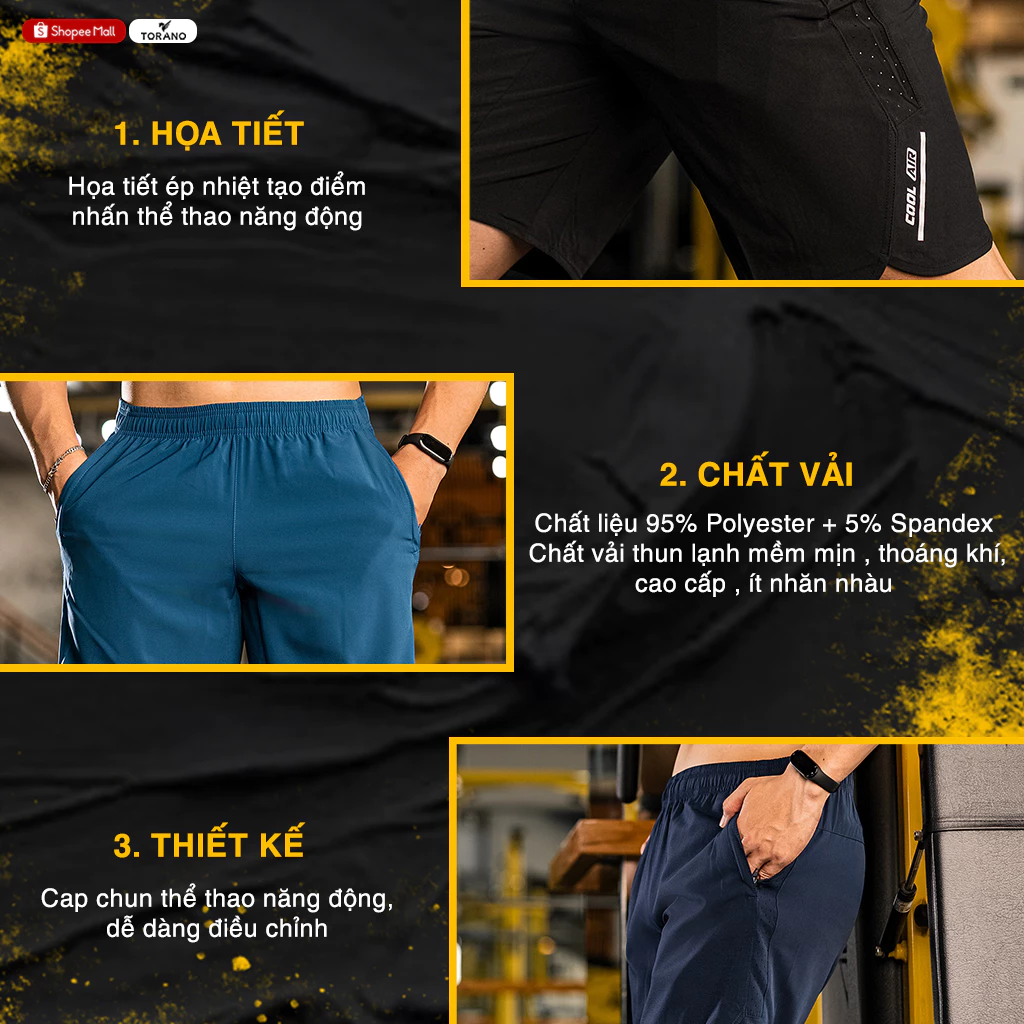 Quần short nam COOL AIR SHORTS TORANO thể thao vải gió, siêu nhẹ, thoải mái BW600