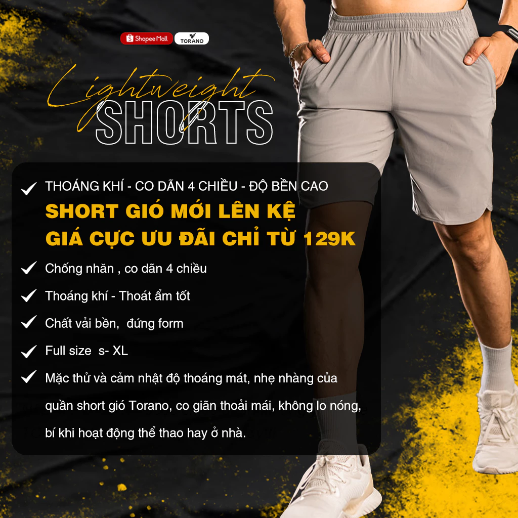Quần short nam COOL AIR SHORTS TORANO thể thao vải gió, siêu nhẹ, thoải mái BW600