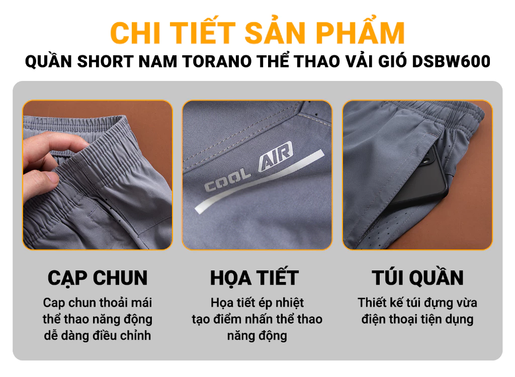Quần short nam COOL AIR SHORTS TORANO thể thao vải gió, siêu nhẹ, thoải mái BW600