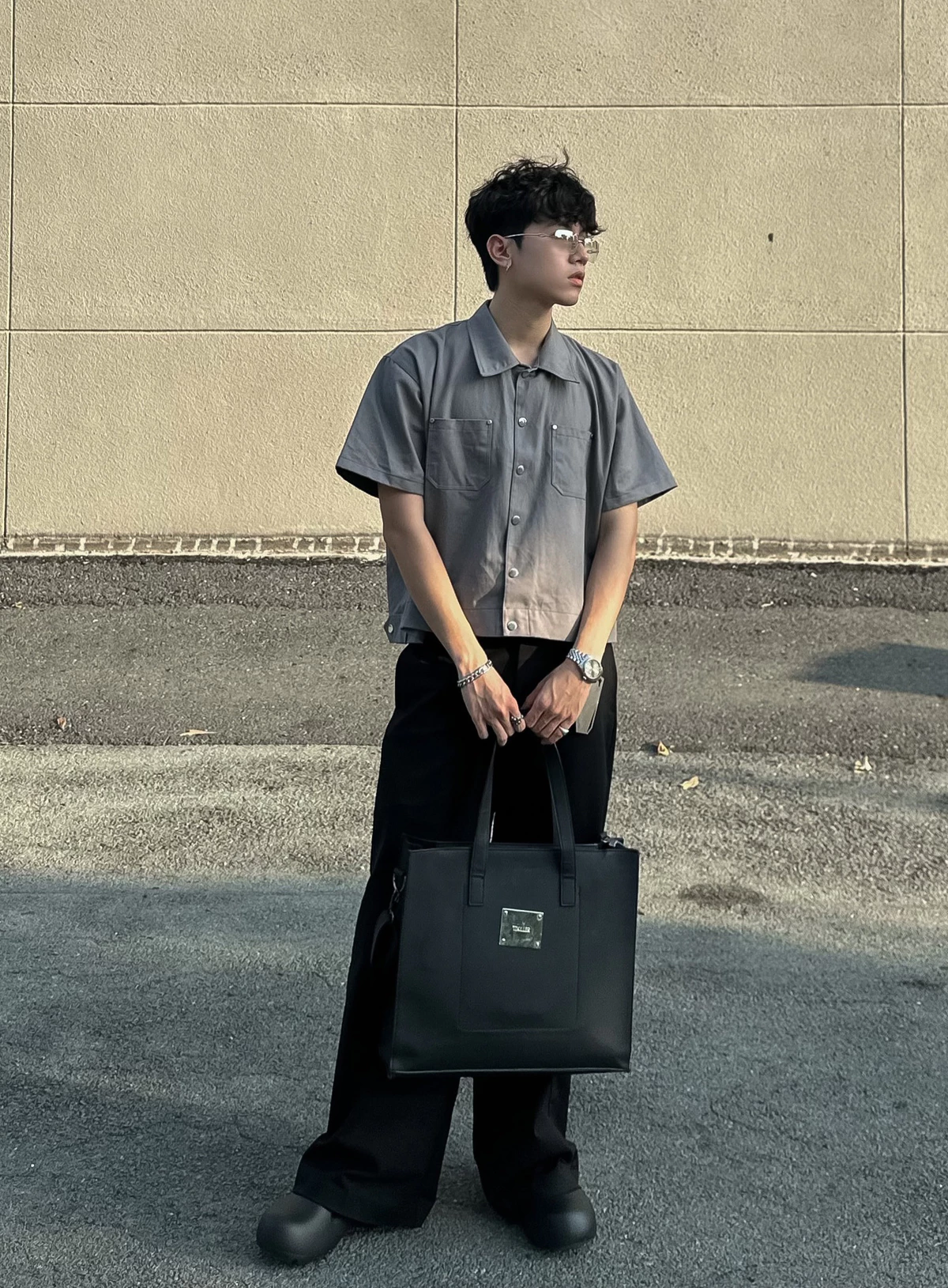 SƠ MI - KAKI- BOXY NGẮN TAY HIDDEN ESSTIAL