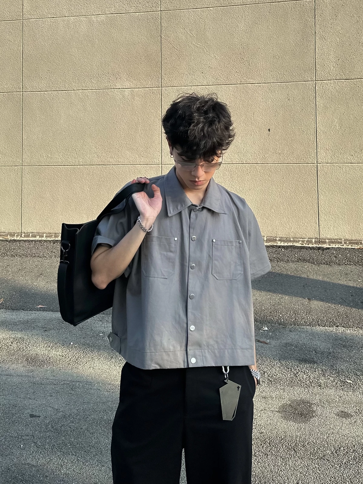SƠ MI - KAKI- BOXY NGẮN TAY HIDDEN ESSTIAL