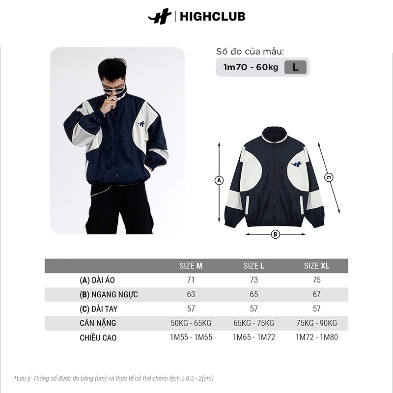 Áo Khoác H STRIPED JACKET BLUE/CREAM màu XANH/KEM vải dù cổ đứng HIGHCLUB Brand Chính Hãng