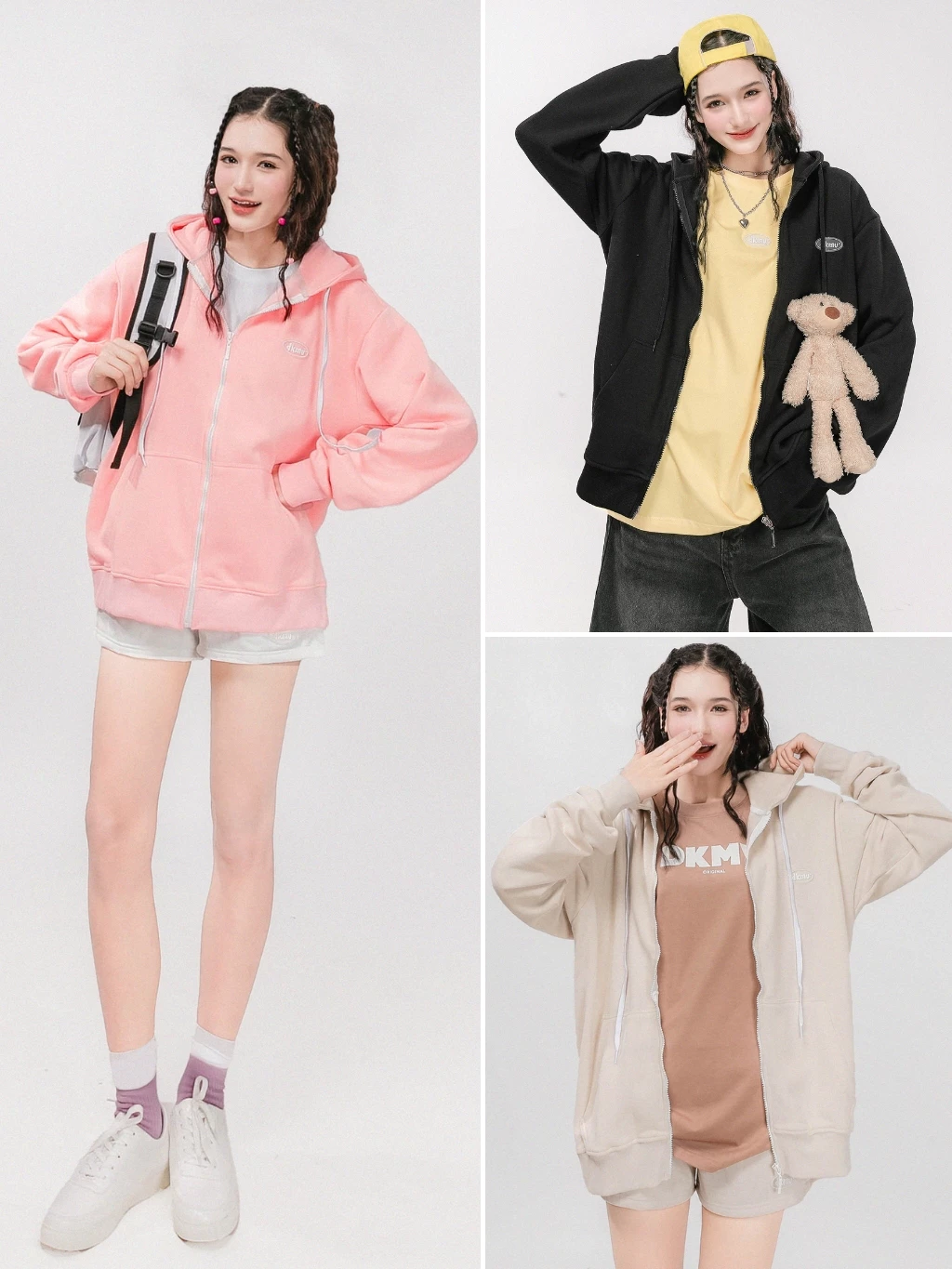 Áo khoác hoodie zip local brand DKMV nữ form rộng dài dễ thương - 17 màu chất liệu nỉ thoáng mát Rubber Tag