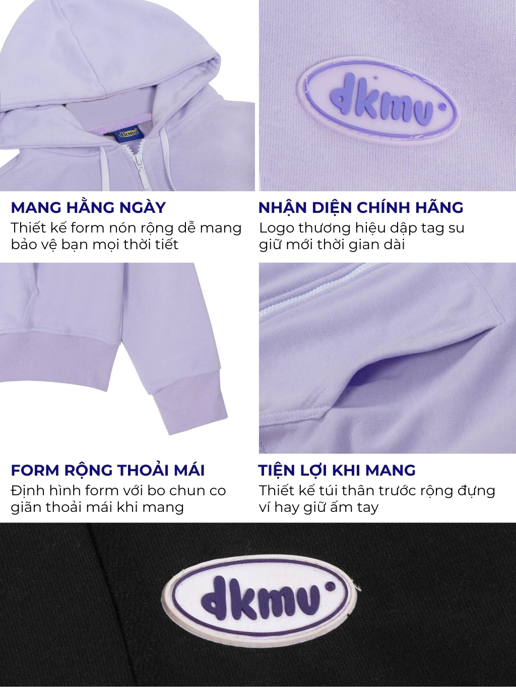 Áo khoác hoodie zip local brand DKMV nữ form rộng dài dễ thương - 17 màu chất liệu nỉ thoáng mát Rubber Tag