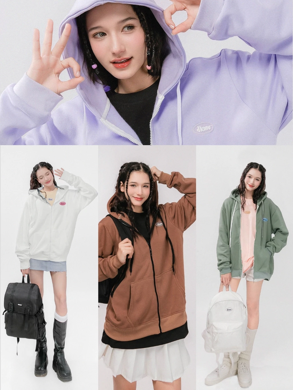 Áo khoác hoodie zip local brand DKMV nữ form rộng dài dễ thương - 17 màu chất liệu nỉ thoáng mát Rubber Tag