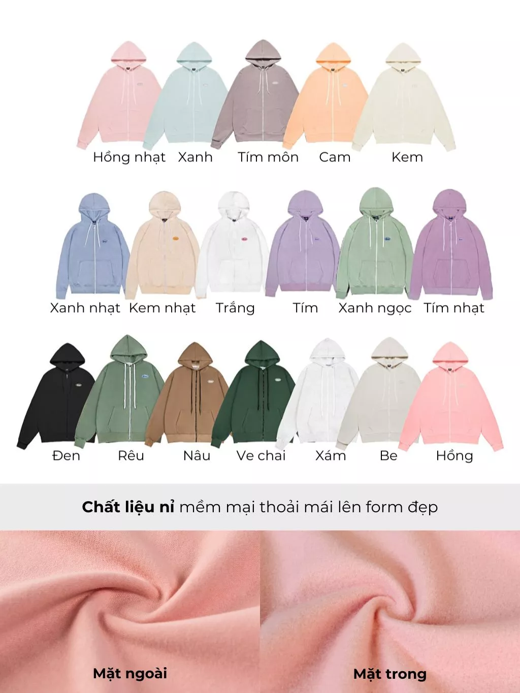 Áo khoác hoodie zip local brand DKMV nữ form rộng dài dễ thương - 17 màu chất liệu nỉ thoáng mát Rubber Tag