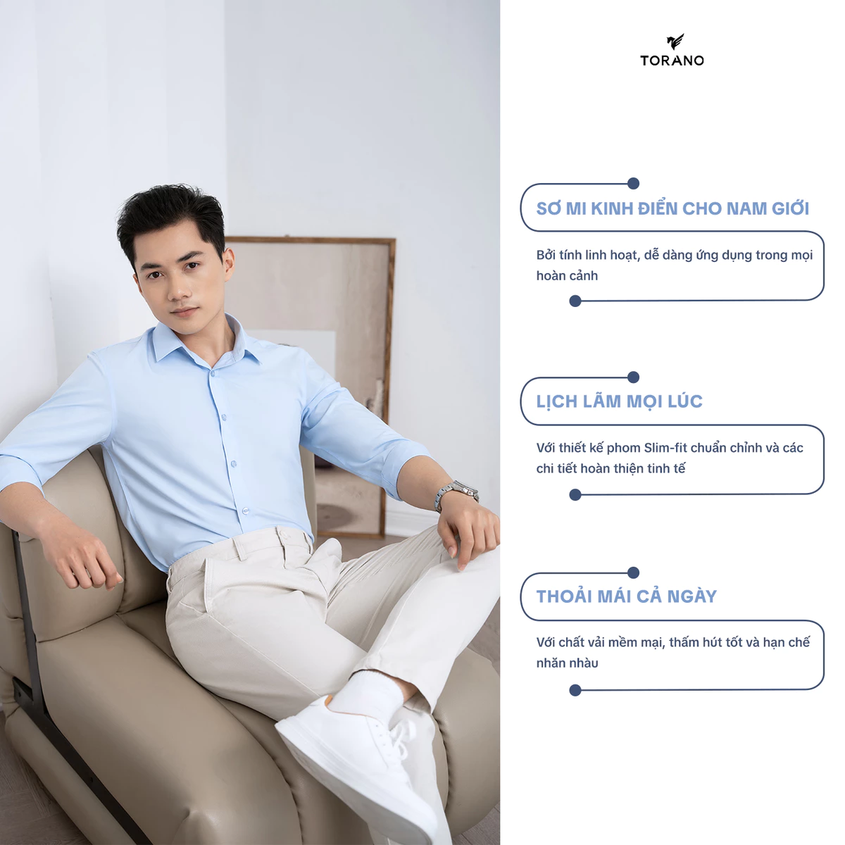 Áo sơ mi nam WRINKLE-FREE SHIRT TORANO dài tay trơn phom chuẩn lịch sự - FATB002