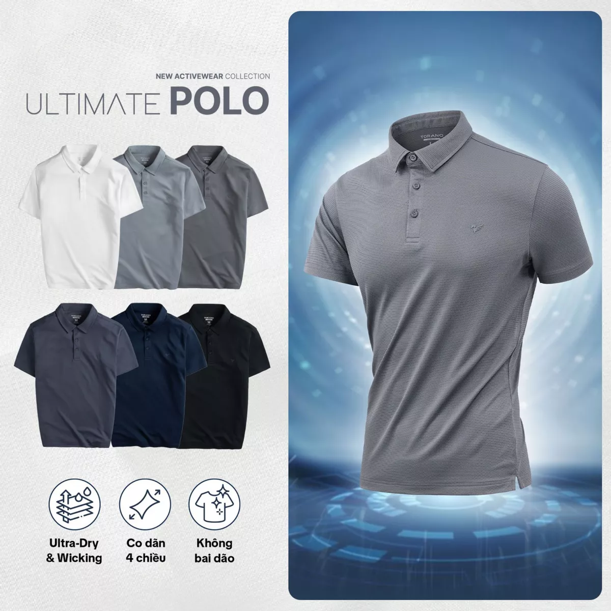 Áo Polo Thể Thao nam ULTIMATE POLO TORANO ngắn trơn phong cách lịch sự nam tính FSTP027