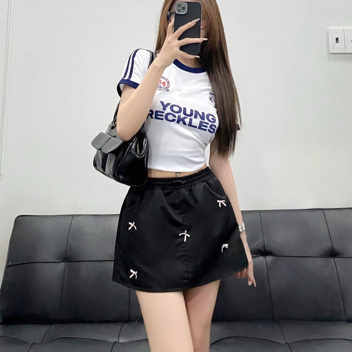 CHÂN VÁY DÙ DÁNG NGẮN NƠ MINI SKIRT FFCLUB MIX 2