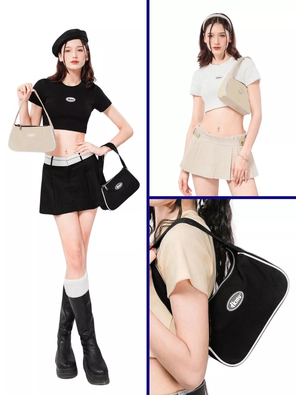 Túi xách nữ đeo chéo kẹp nách DKMV màu đen, kem chất liệu canvas, dù thời trang basic Hobo Bag I K-B08 & K-B31