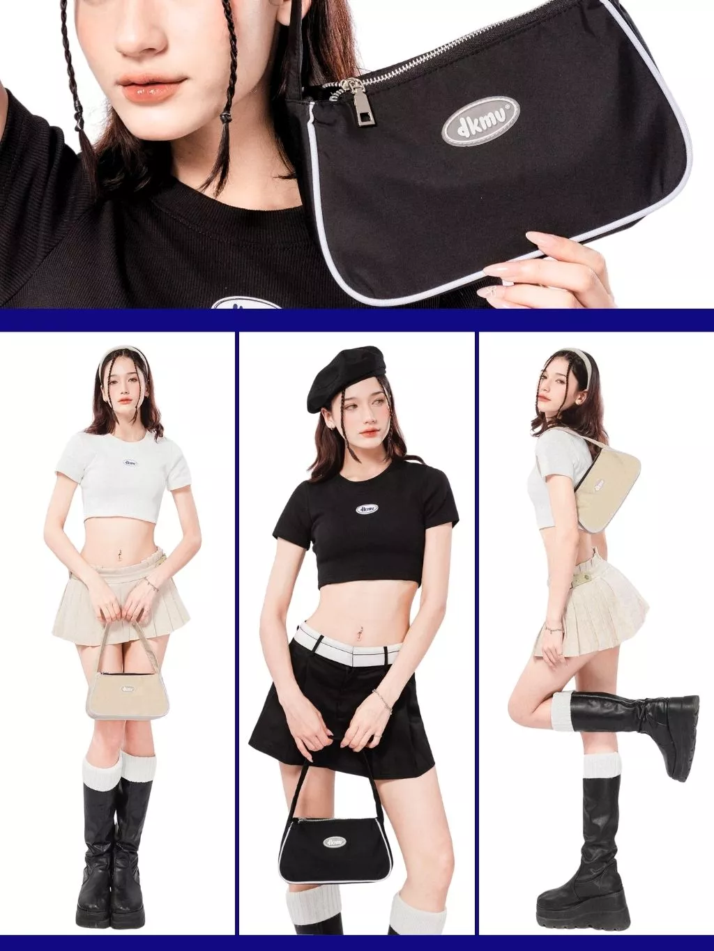 Túi xách nữ đeo chéo kẹp nách DKMV màu đen, kem chất liệu canvas, dù thời trang basic Hobo Bag I K-B08 & K-B31
