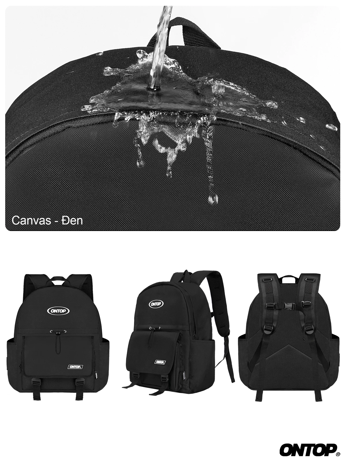Balo đi học local brand ONTOP màu đen trơn nhiều ngăn dây rút đựng laptop Drawstring Backpack | O-P31