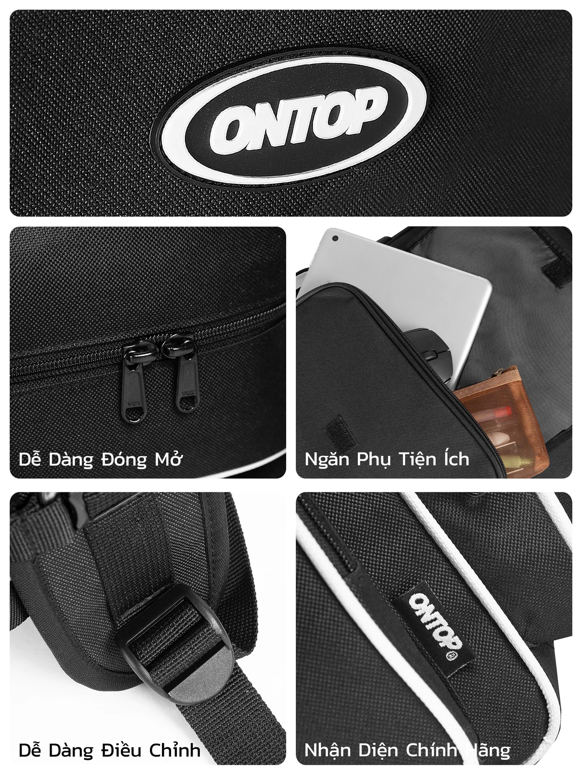 Balo vải canvas nam nữ nhiều ngăn ONTOP đựng vừa laptop 15.6inch màu đen, kem local brand BW Backpack | O-P16 & O-P36