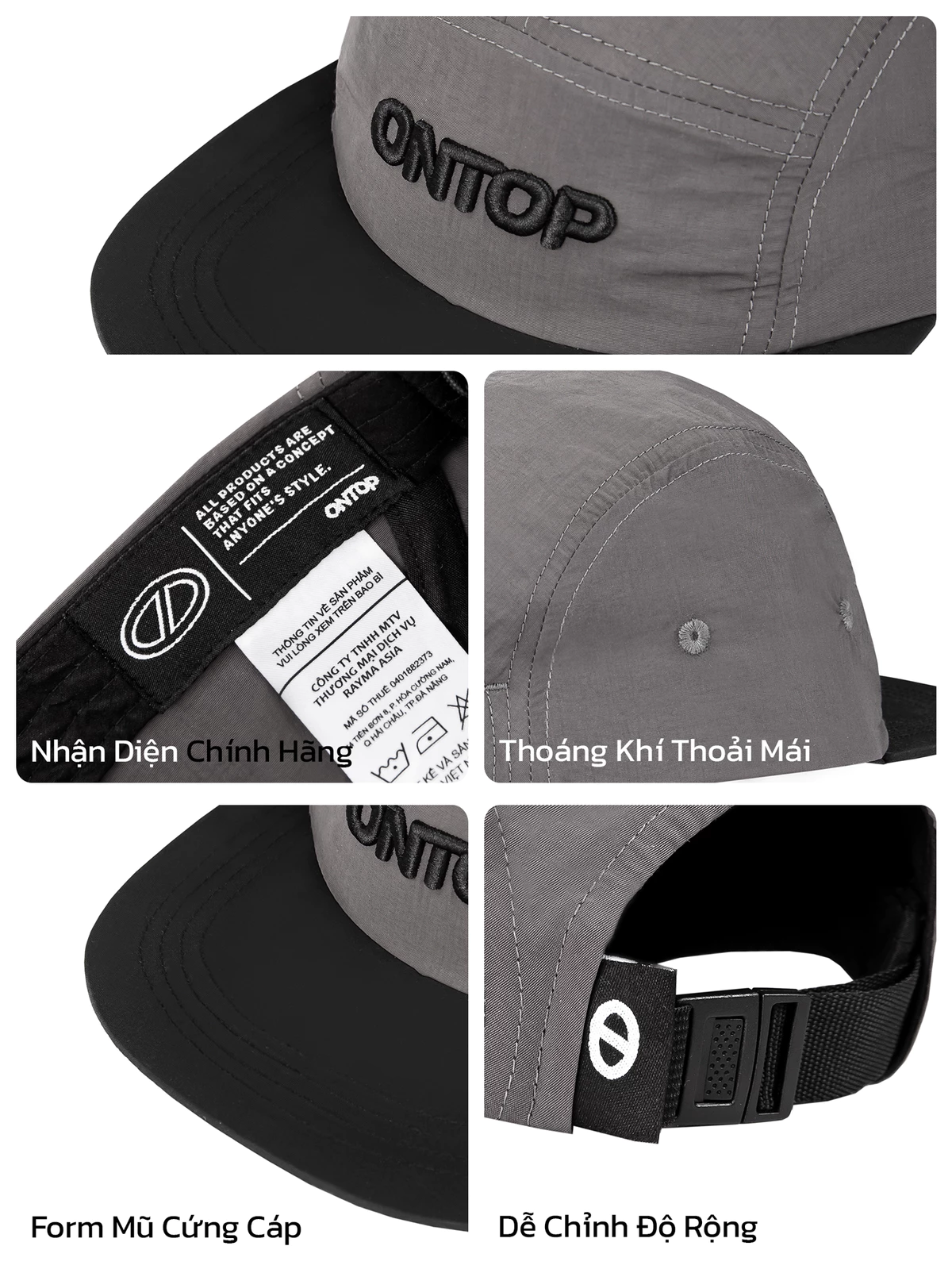 Mũ snapback xám local brand ONTOP có khóa điều chỉnh vòng đầu, lưỡi trai cho nam nữ | O-C1