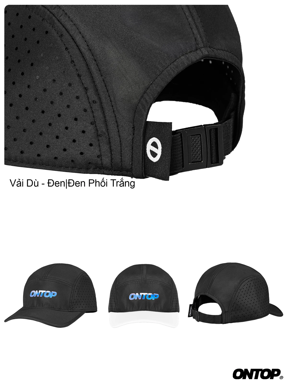 Mũ snapback basic local brand ONTOP có khóa điều chỉnh vòng đầu, lưỡi trai cho nam nữ màu đen, đen phối trắng | O-C2