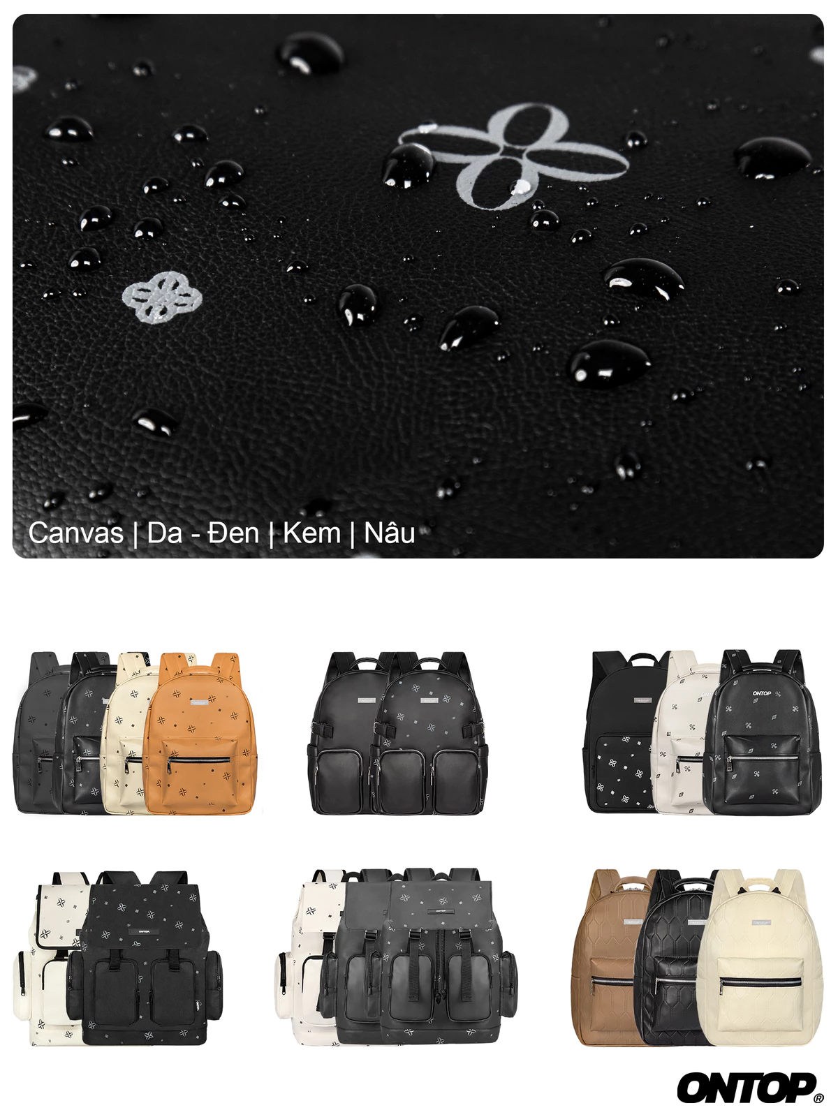 Balo đi học local brand nam nữ ONTOP chất da nhiều màu chống nước, canvas nhiều ngăn đựng laptop Level Backpack