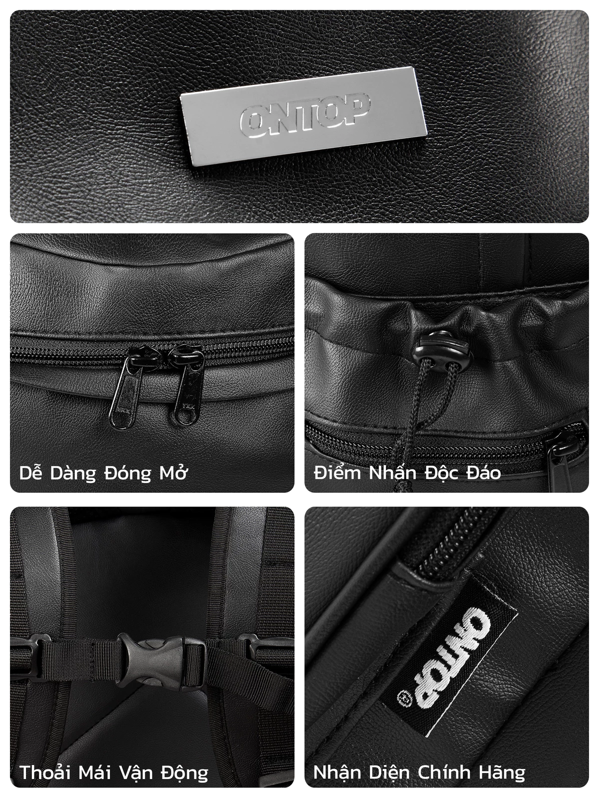 Balo da đen trơn đi học nam nữ ONTOP chống nước nhiều ngăn đựng laptop 14.3 inches Zippered Backpack | O-P32