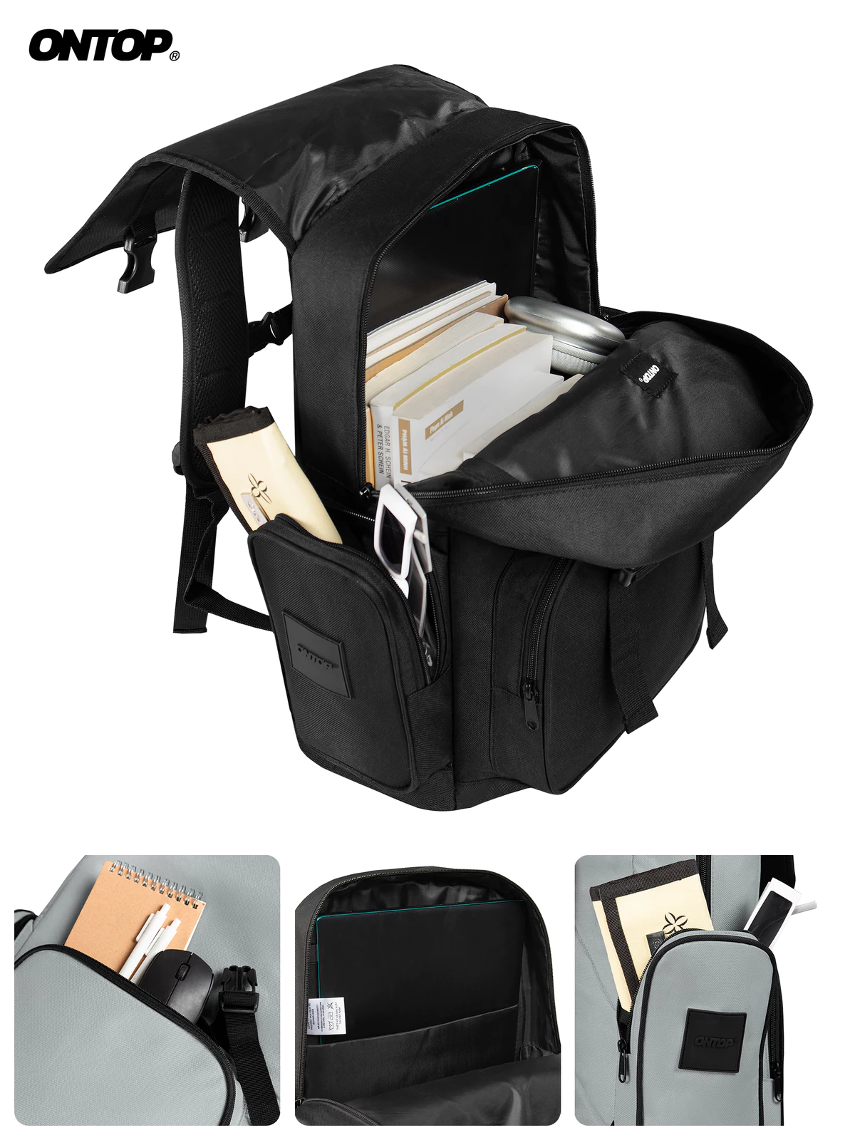 Balo canvas nắp gập local brand ONTOP đựng vừa laptop 15.6inch màu đen, xám, kem, hồng Mili Backpack | O-P34