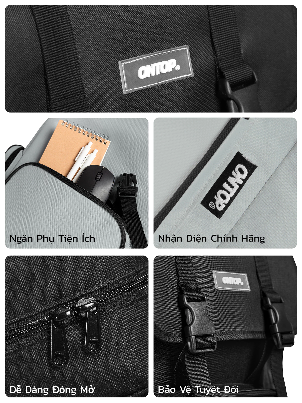 Balo canvas nắp gập local brand ONTOP đựng vừa laptop 15.6inch màu đen, xám, kem, hồng Mili Backpack | O-P34