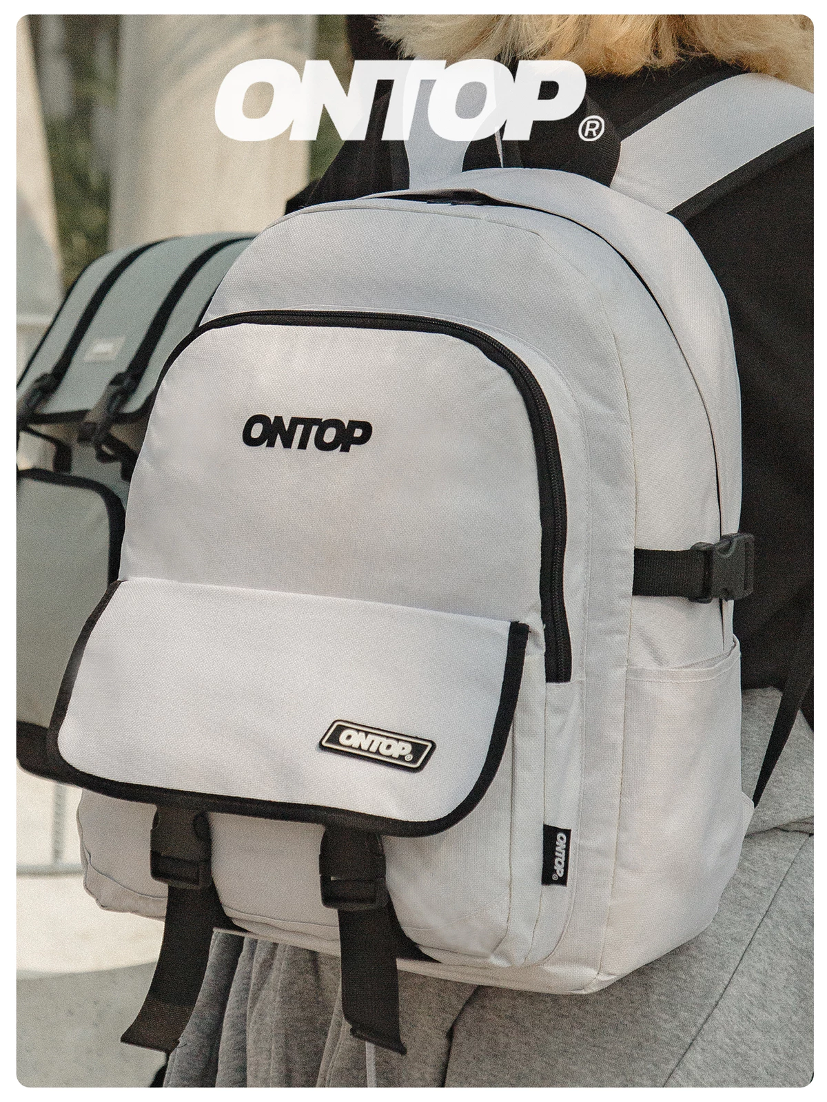 Balo đi học local brand nam nữ ONTOP đen trắng da chống nước, canvas nhiều ngăn đựng vừa laptop 14.3inch | O-P25 & O-P37