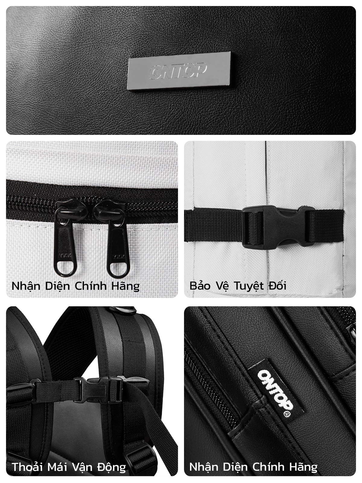 Balo đi học local brand nam nữ ONTOP đen trắng da chống nước, canvas nhiều ngăn đựng vừa laptop 14.3inch | O-P25 & O-P37