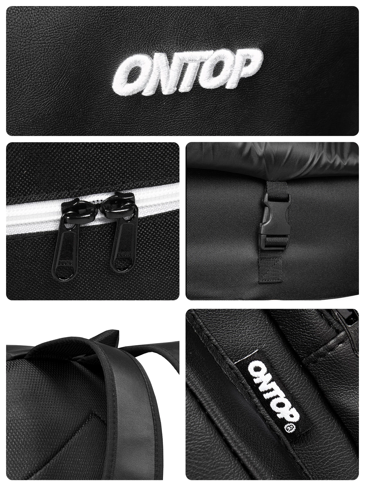 Balo nắp gập da và canvas đi học ONTOP nam nữ nhiều ngăn đen trơn đựng laptop local brand Renew Backpack | O-P024&O-P56