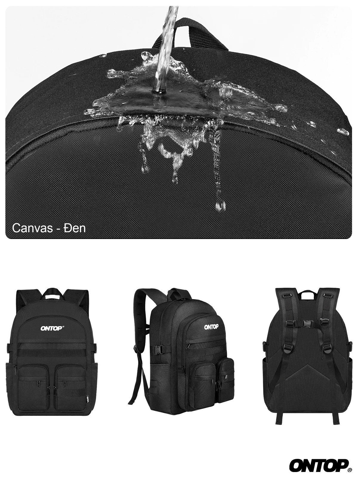 Balo local brand chính hãng ONTOP nam nữ đựng vừa laptop 15.6 inches vải canvas màu đen Adventure Backpack | O-P52
