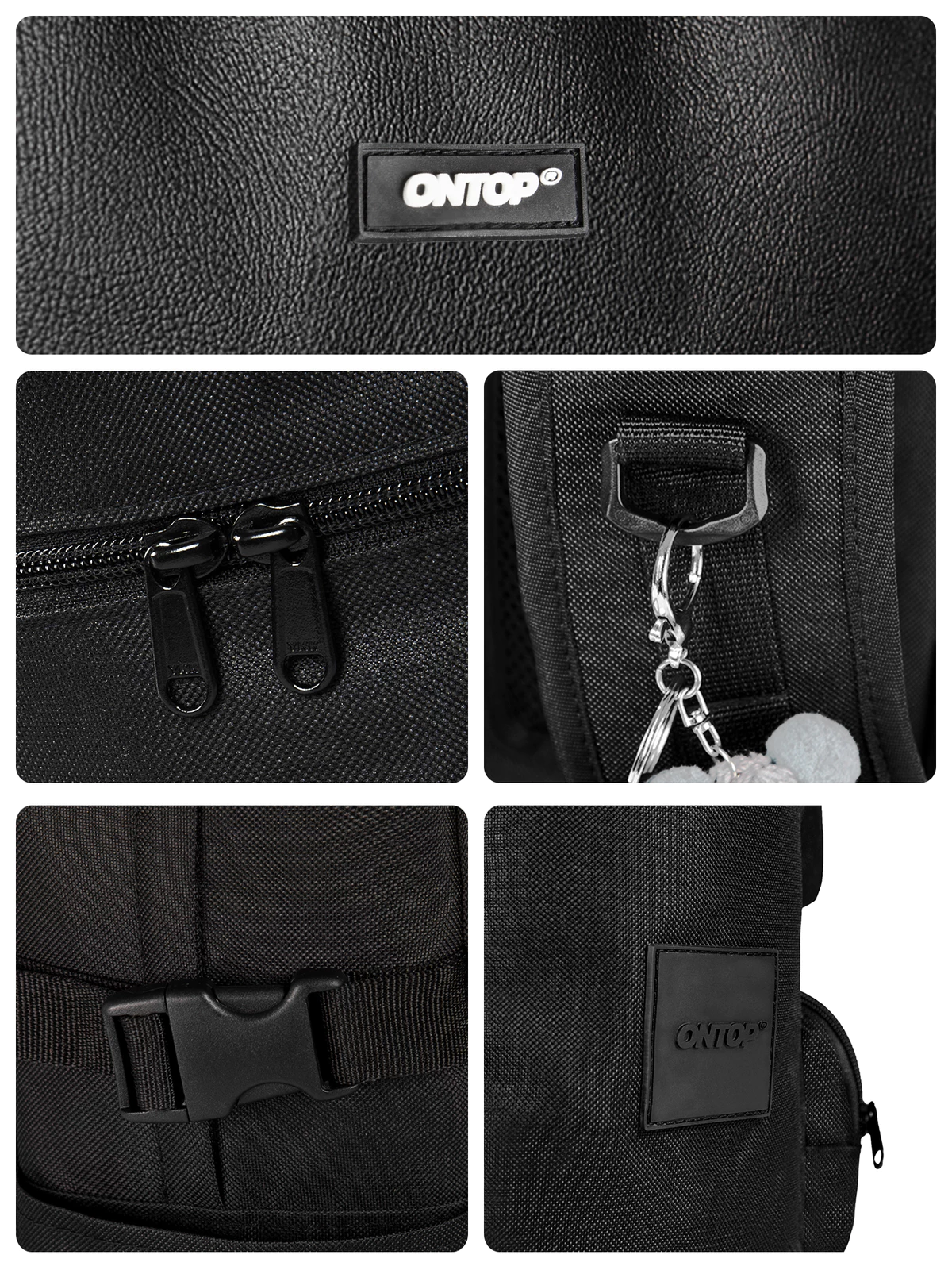 Balo vải canvas chống gù ONTOP nhiều ngăn màu đen, đựng vừa laptop 15.6inch Material Backpack Pos-Pro | O-P62