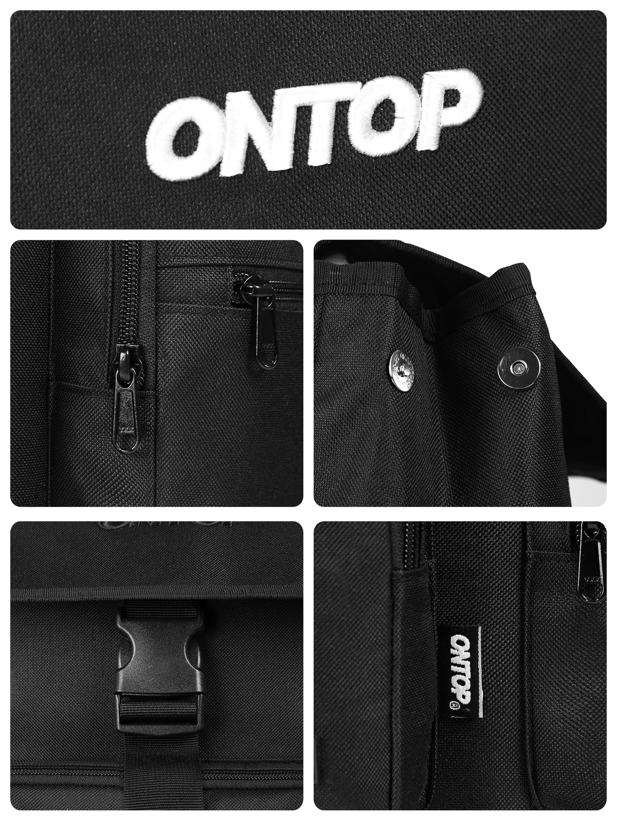 Balo nắp gập canvas nam nữ ONTOP nhiều ngăn, đựng vừa laptop 15.6inches màu đen, xám O-Straps Backpack | O-P50