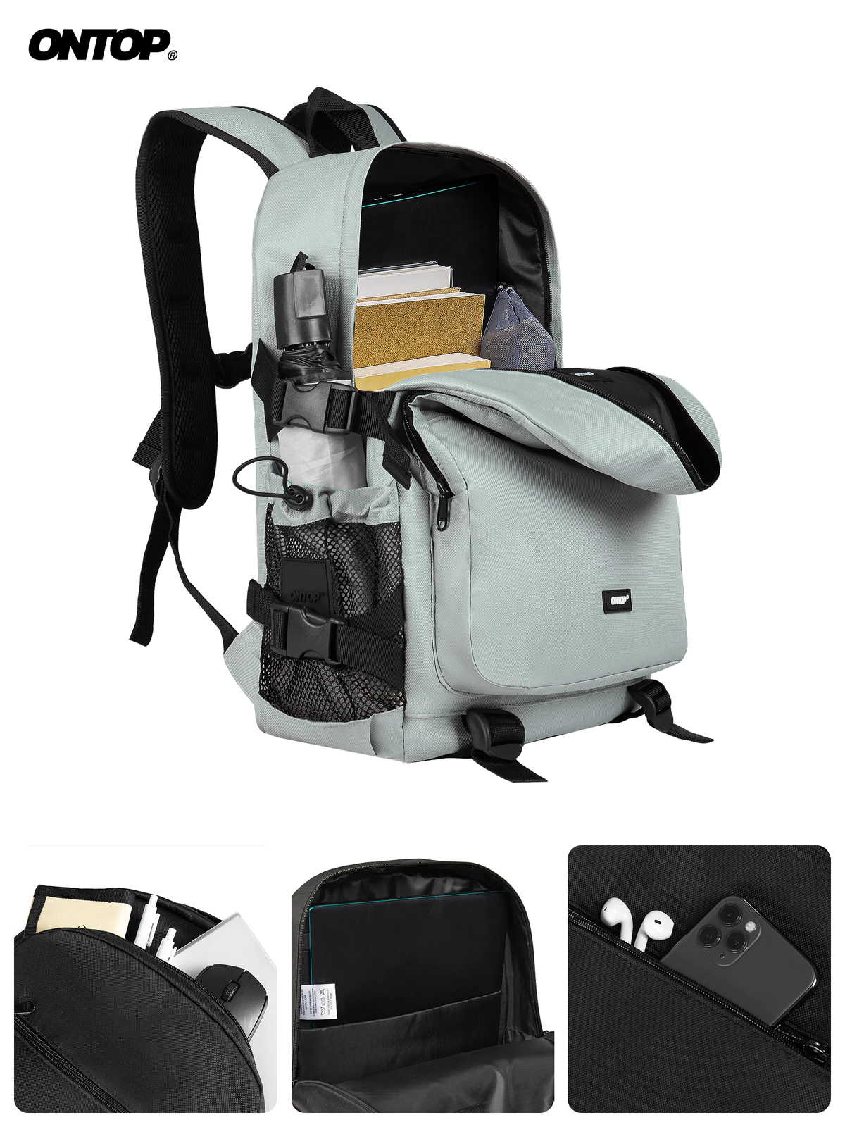 Balo canvas nhiều ngăn local brand ONTOP nam nữ, đựng vừa laptop 15.6 inches màu đen, xám Airflow Backpack | O-P53