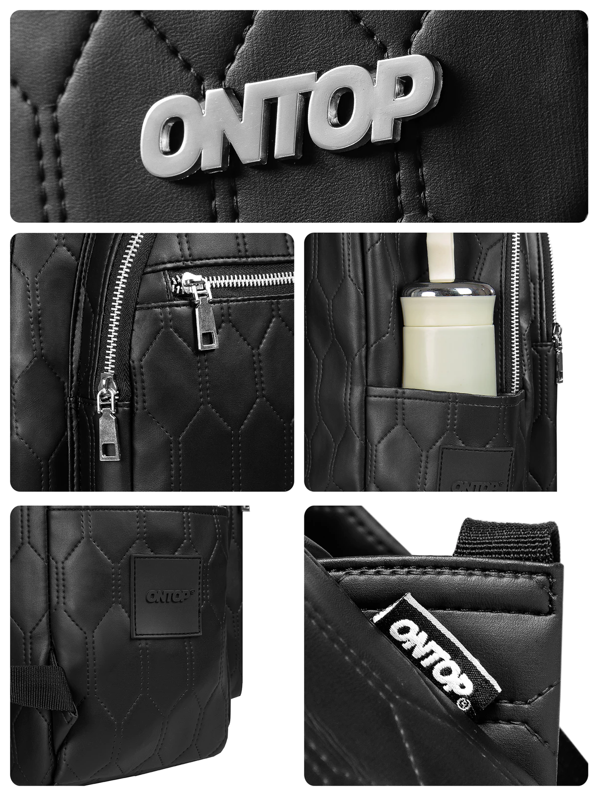 Balo da local brand nam nữ ONTOP màu đen chống nước nhiều ngăn đựng laptop 14.3 inches Quilted Backpack | O-P58