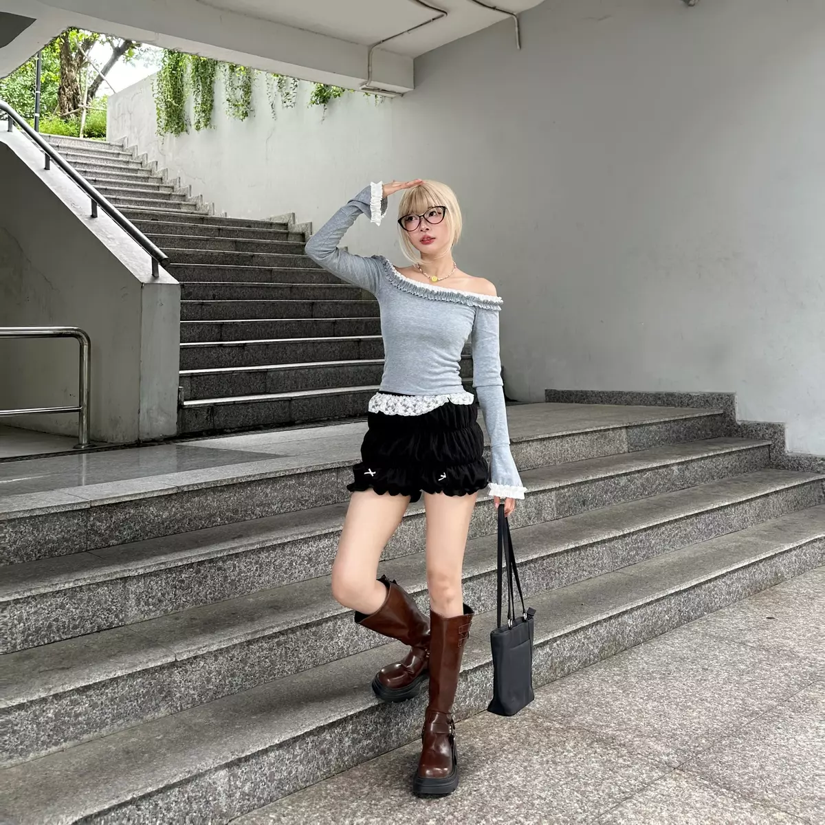 Áo body nữ kiểu Trễ vai Tay Loe MINA Phong cách Coquette FFCLUB mix