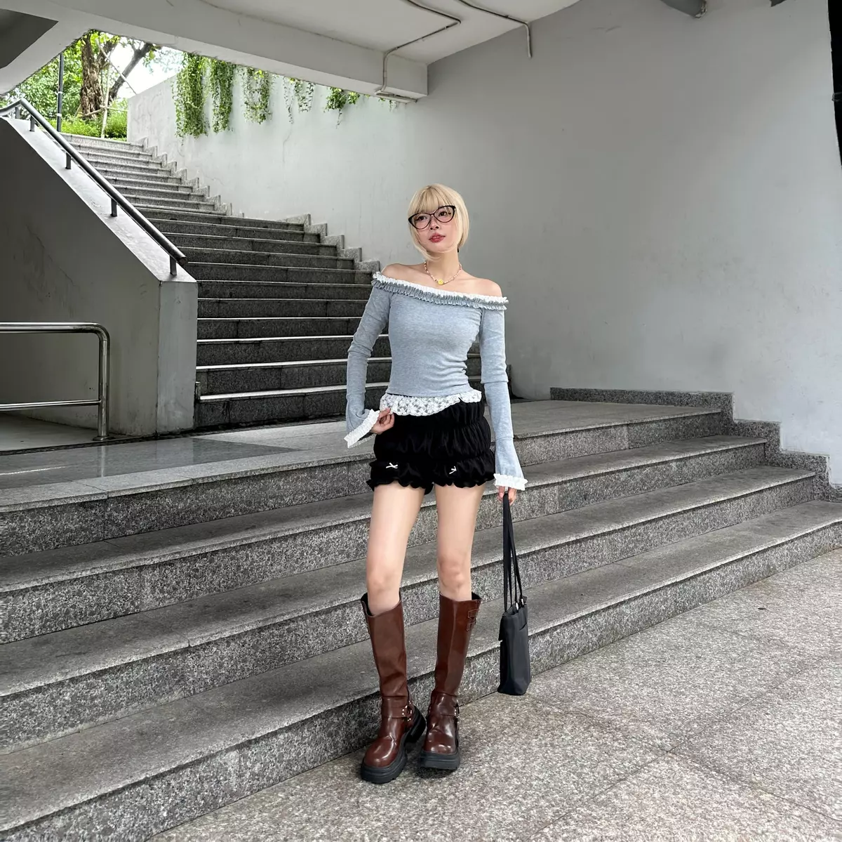 Áo body nữ kiểu Trễ vai Tay Loe MINA Phong cách Coquette FFCLUB mix
