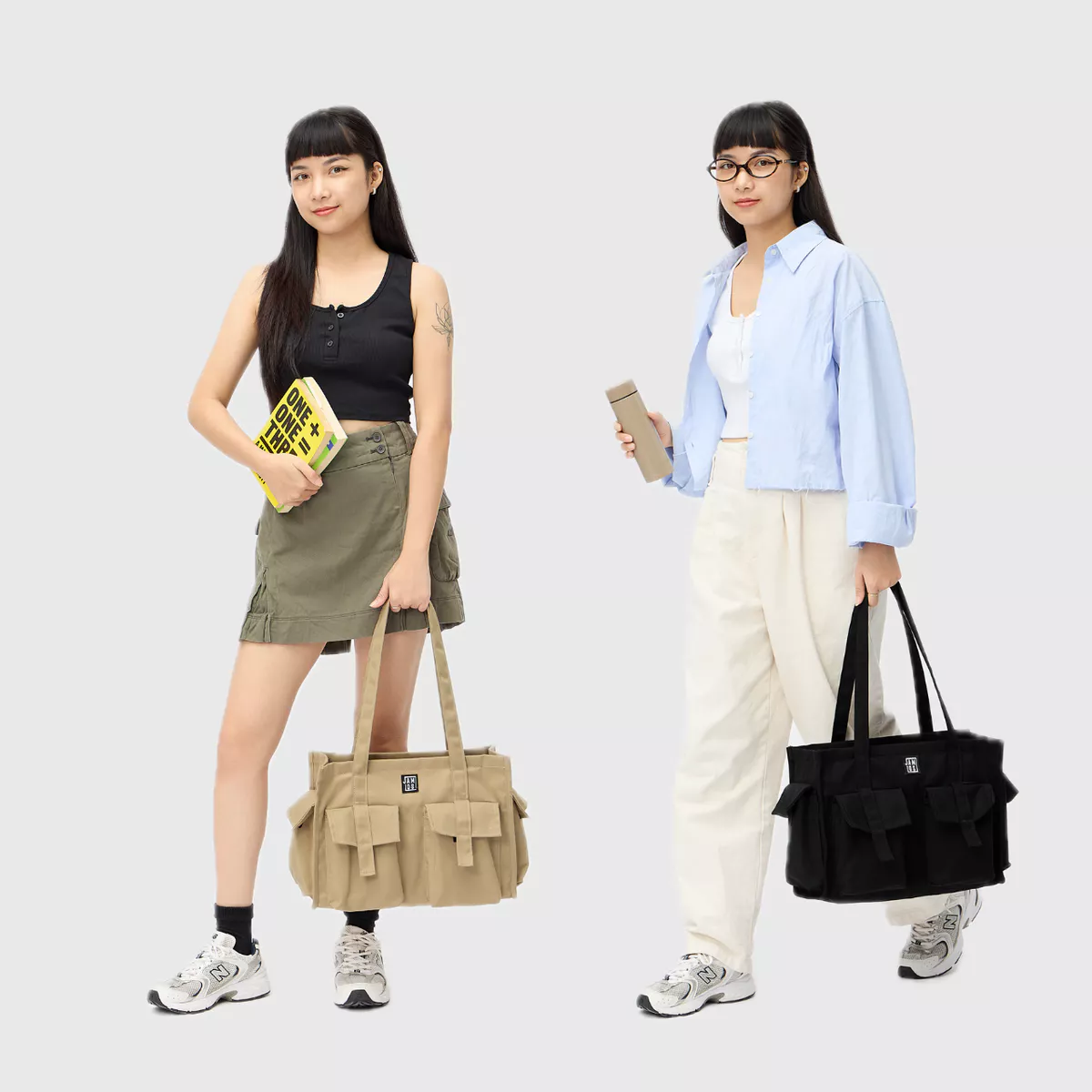 Pocket Tote M - Túi tote canvas nhiều ngăn túi hộp thời trang thanh lịch Jamlos