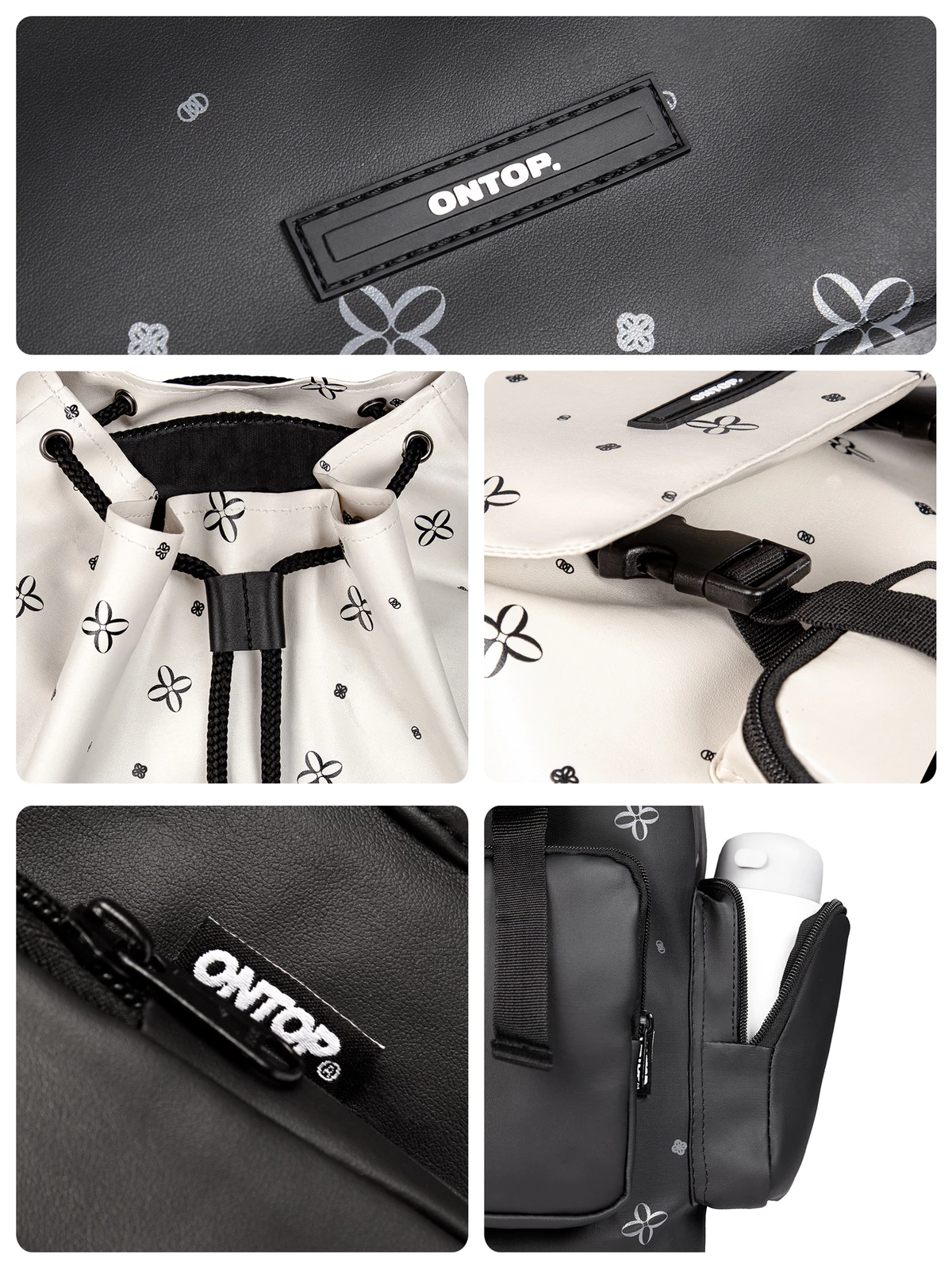 Balo local brand da nắp gập ONTOP chống nước, nhiều ngăn màu đen, kem đựng vừa laptop Level Backpack | O-P26 & O-P73
