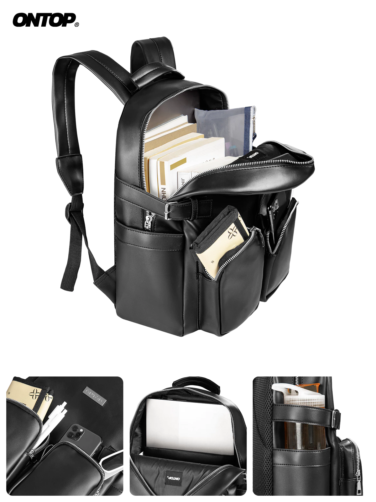Balo da đen nam local brand ONTOP chống nước, đựng vừa laptop 14inches họa tiết monogram Backpack Level 3.0 | O-P28