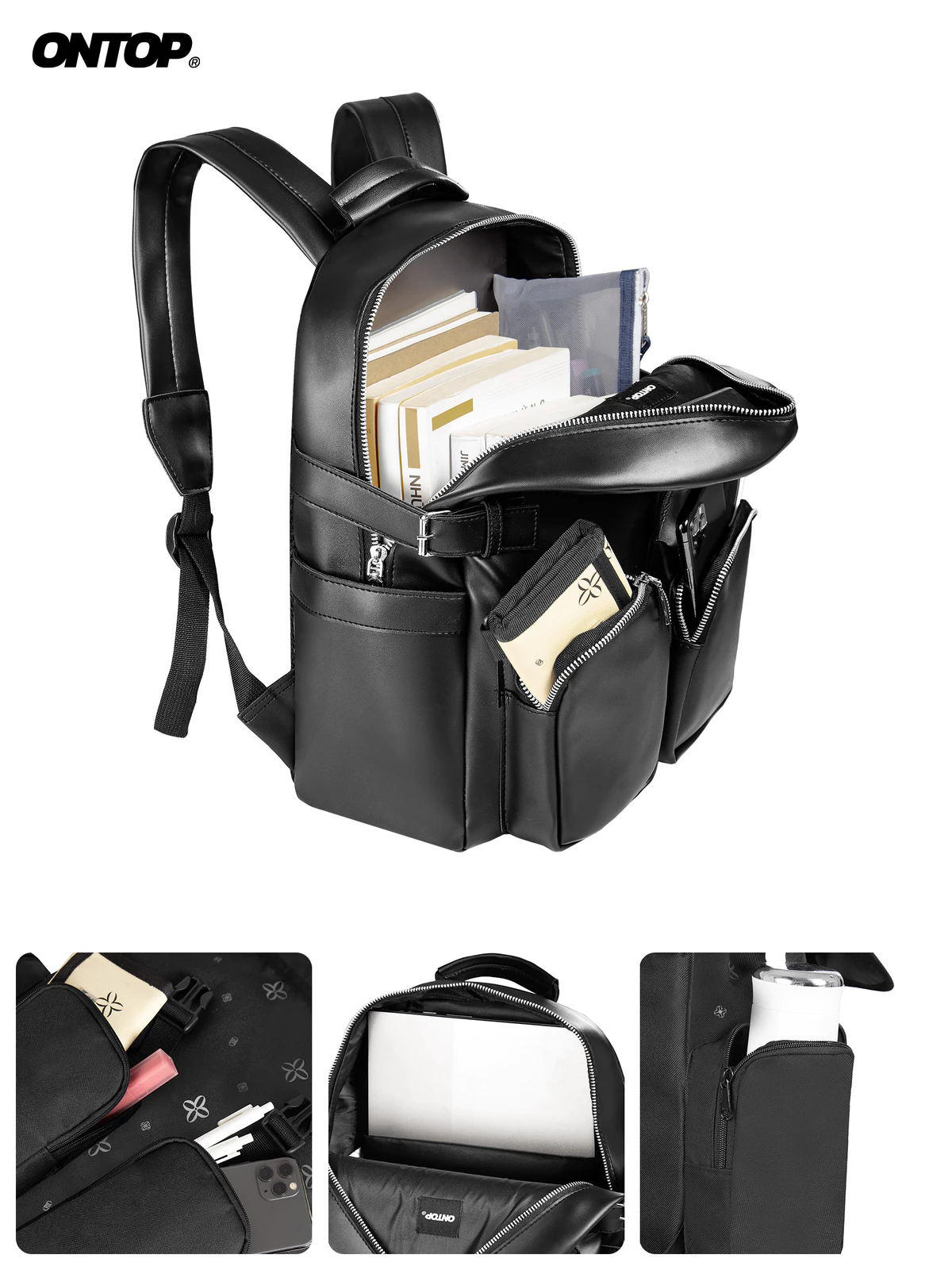 Balo đen chống nước local brand ONTOP họa tiết monogram nhiều ngăn, đựng vừa laptop Level Backpack