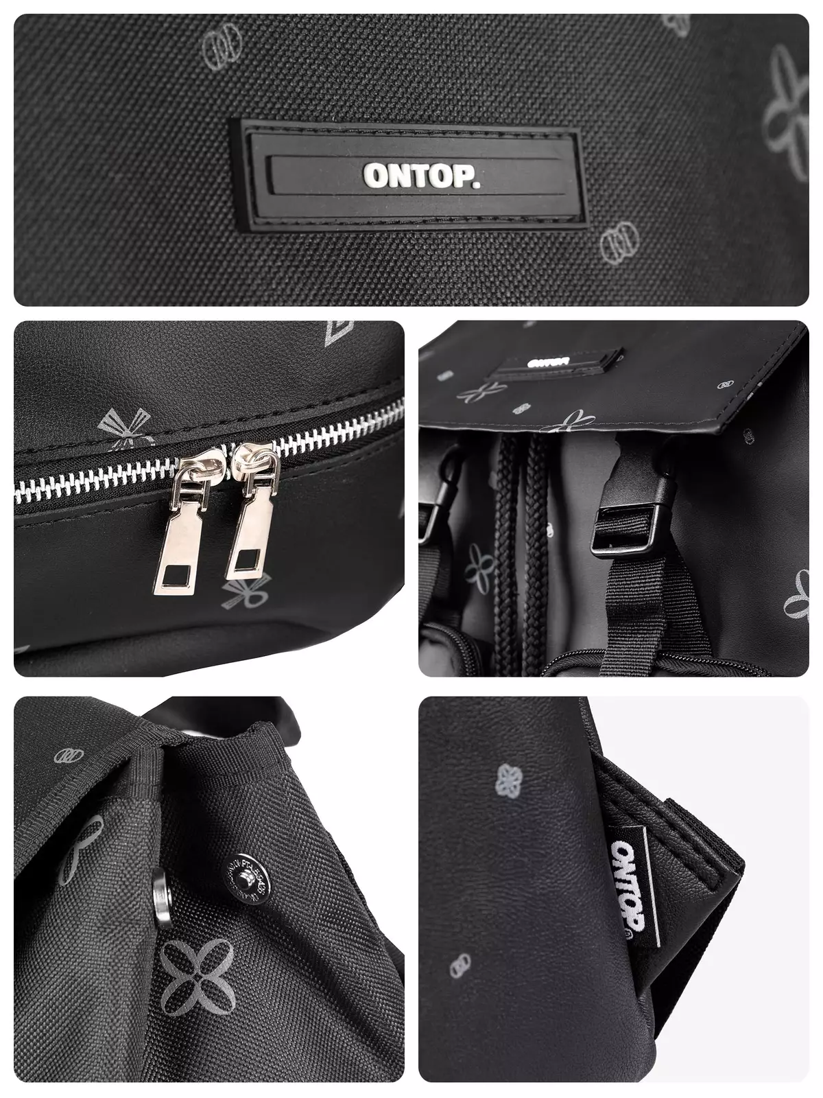 Balo đen chống nước local brand ONTOP họa tiết monogram nhiều ngăn, đựng vừa laptop Level Backpack