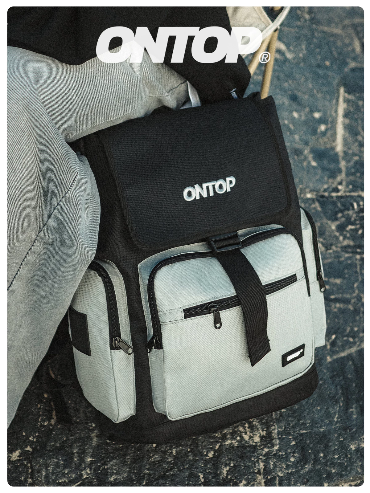 Balo nắp gập canvas nam nữ ONTOP nhiều ngăn, đựng vừa laptop 15.6inches màu đen, xám O-Straps Backpack | O-P50
