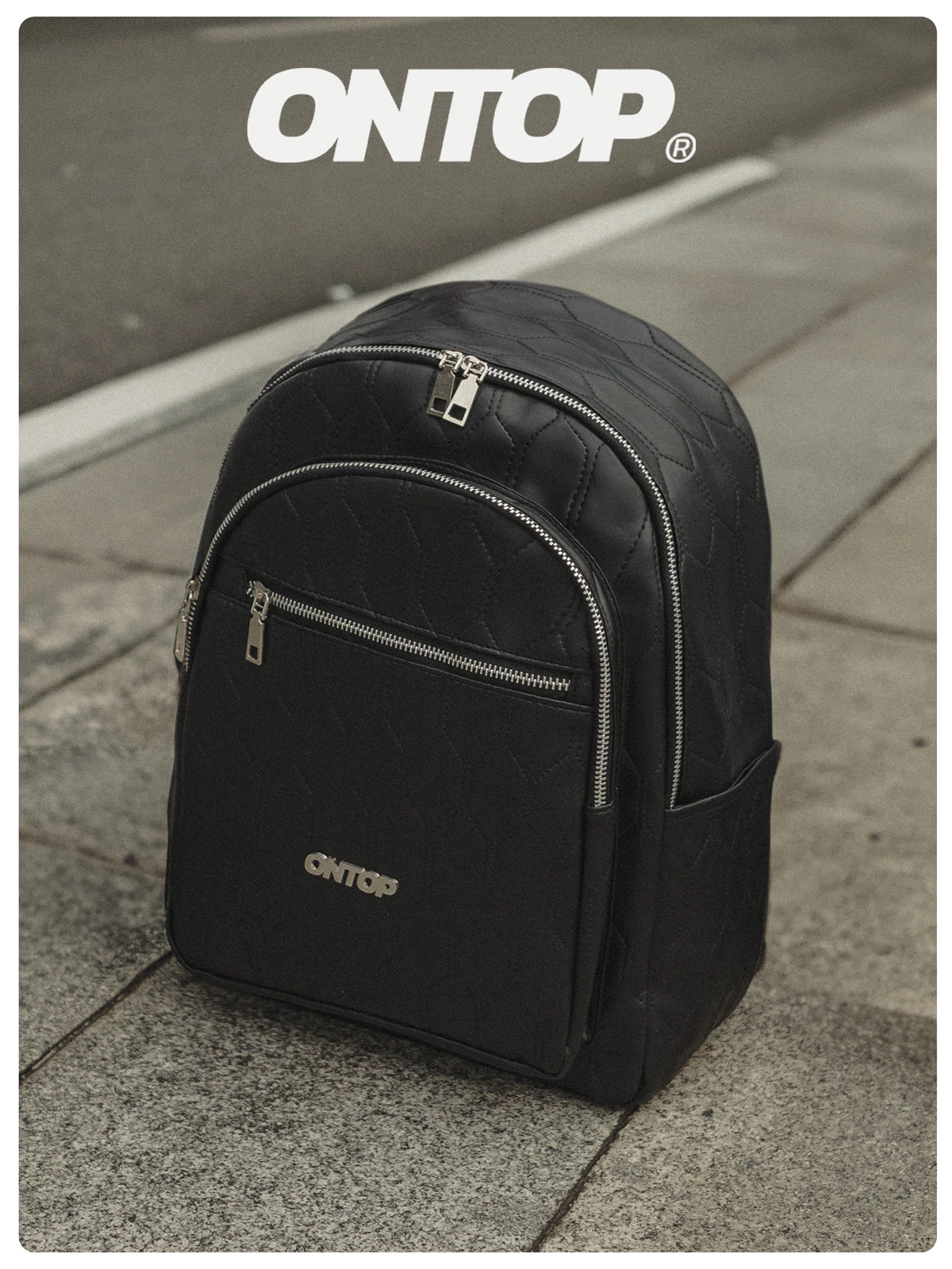 Balo da local brand nam nữ ONTOP màu đen chống nước nhiều ngăn đựng laptop 14.3 inches Quilted Backpack | O-P58