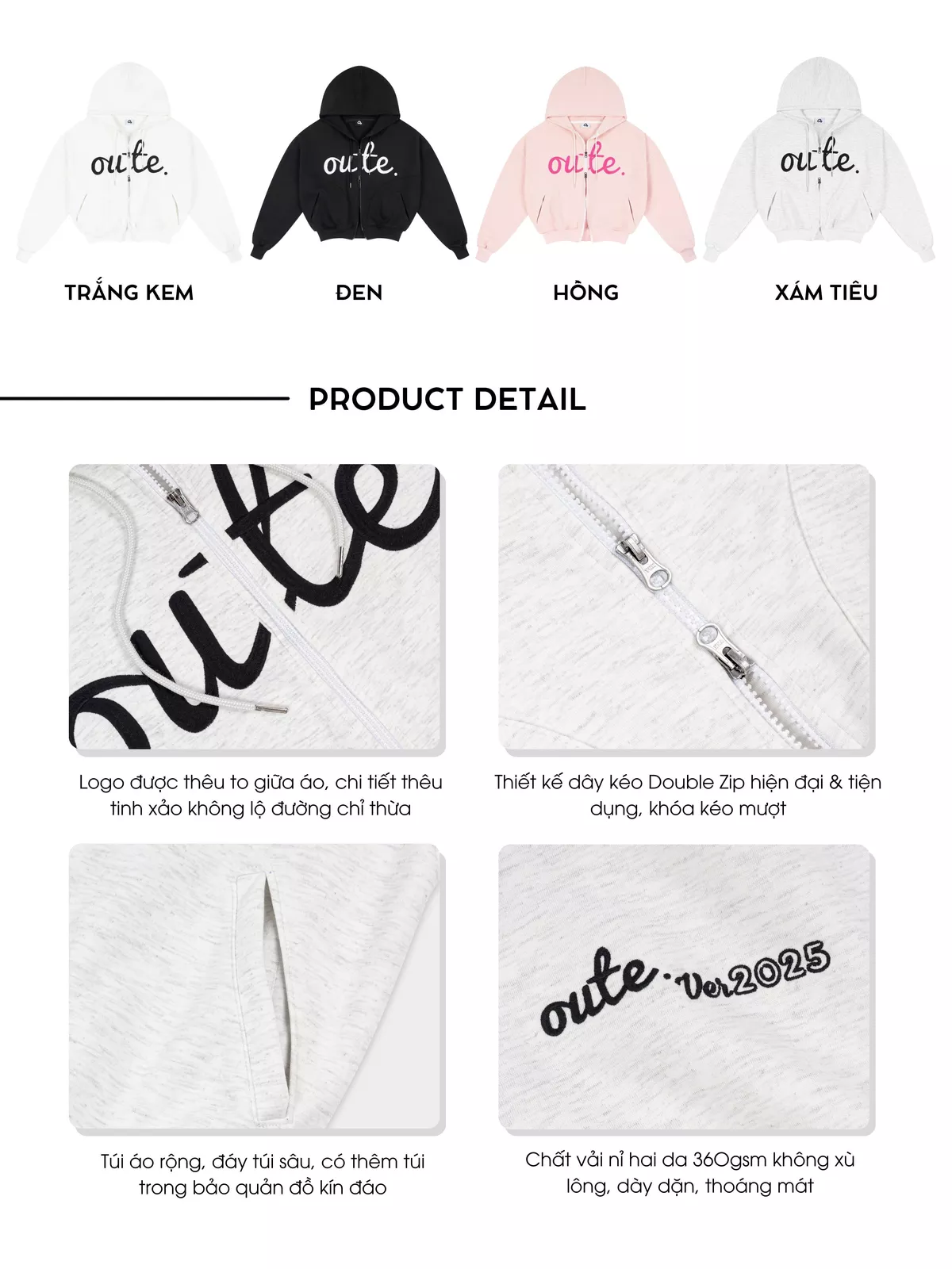 Áo Khoác Nỉ Hoodie Zip Outerity Big Logo Form Boxy Nỉ Hai Da Unisex Nam Nữ / Dreamer Collection