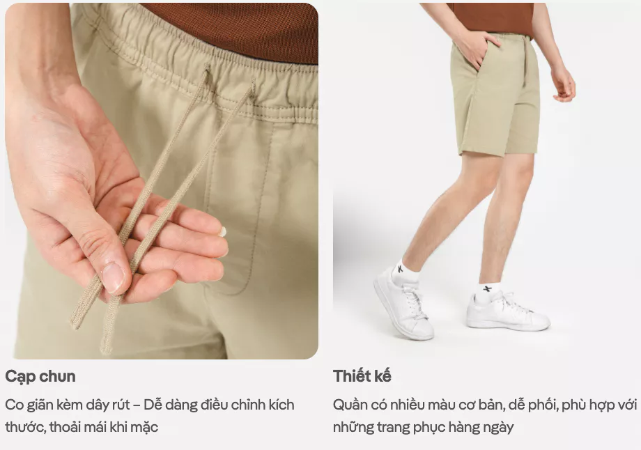 Quần short Chino nam 7inch co giãn, thấm hút tốt, quần đùi dạo phố, du lịch Coolmate