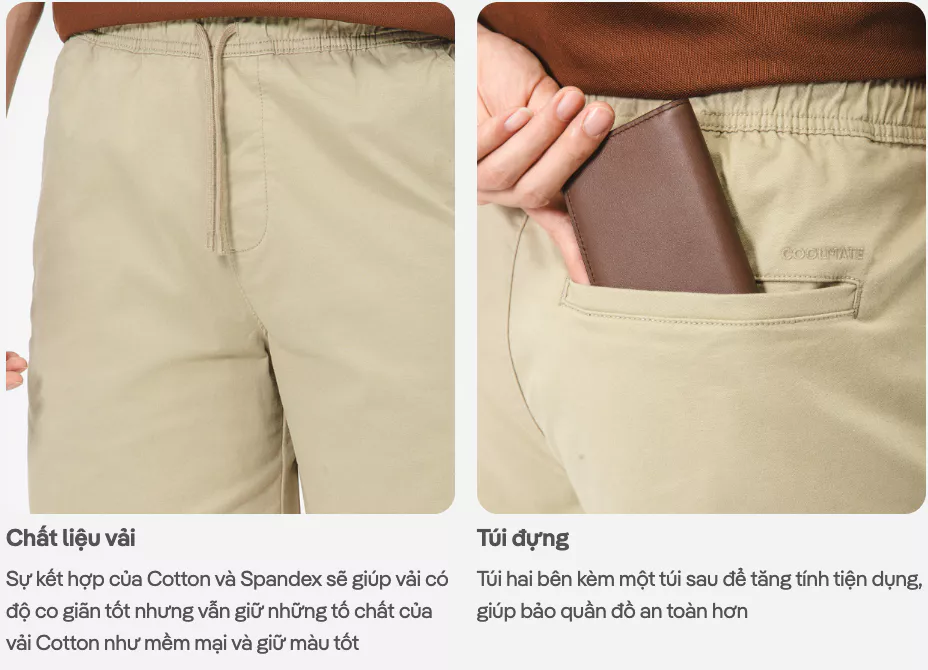 Quần short Chino nam 7inch co giãn, thấm hút tốt, quần đùi dạo phố, du lịch Coolmate