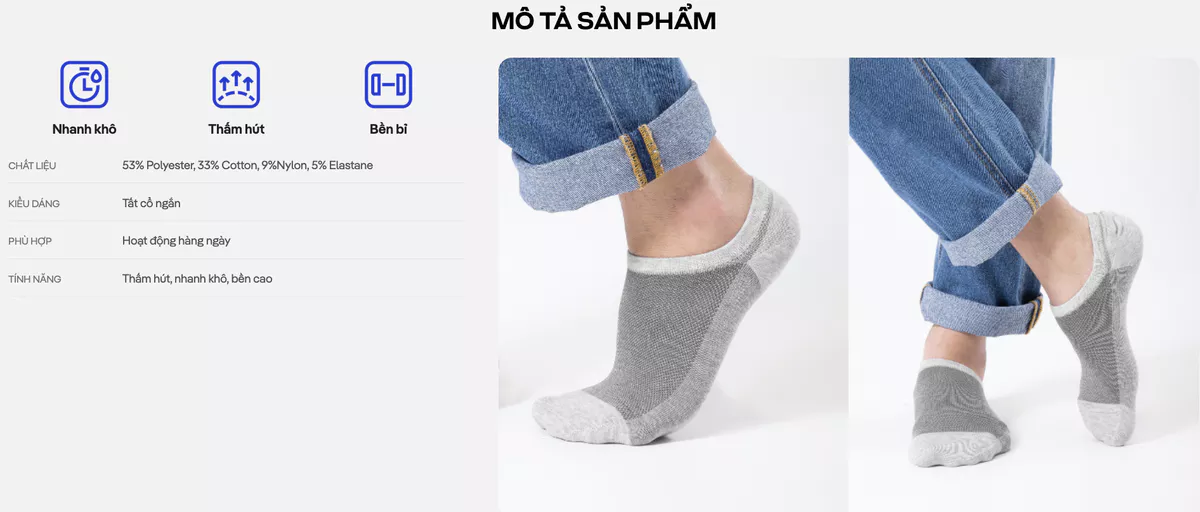 Pack 4 tất cổ ngắn casual mềm mại, thoáng khí, thấm hút mồ hôi tốt - Coolmate