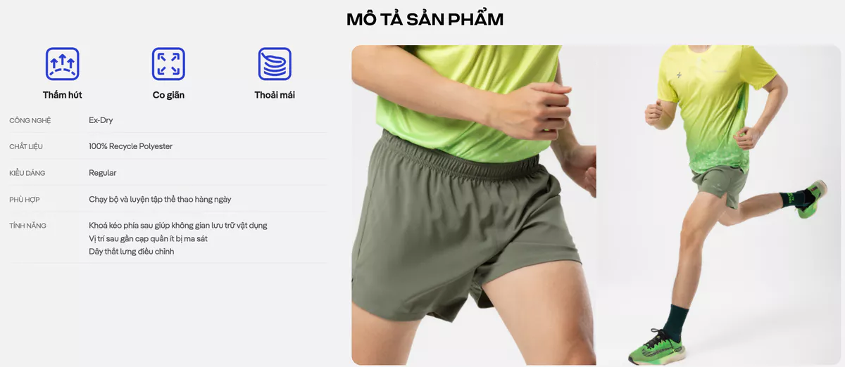Quần short nam thể thao chạy bộ Running Essentials 5 inch thoải mái, co giãn, thấm hút Coolmate